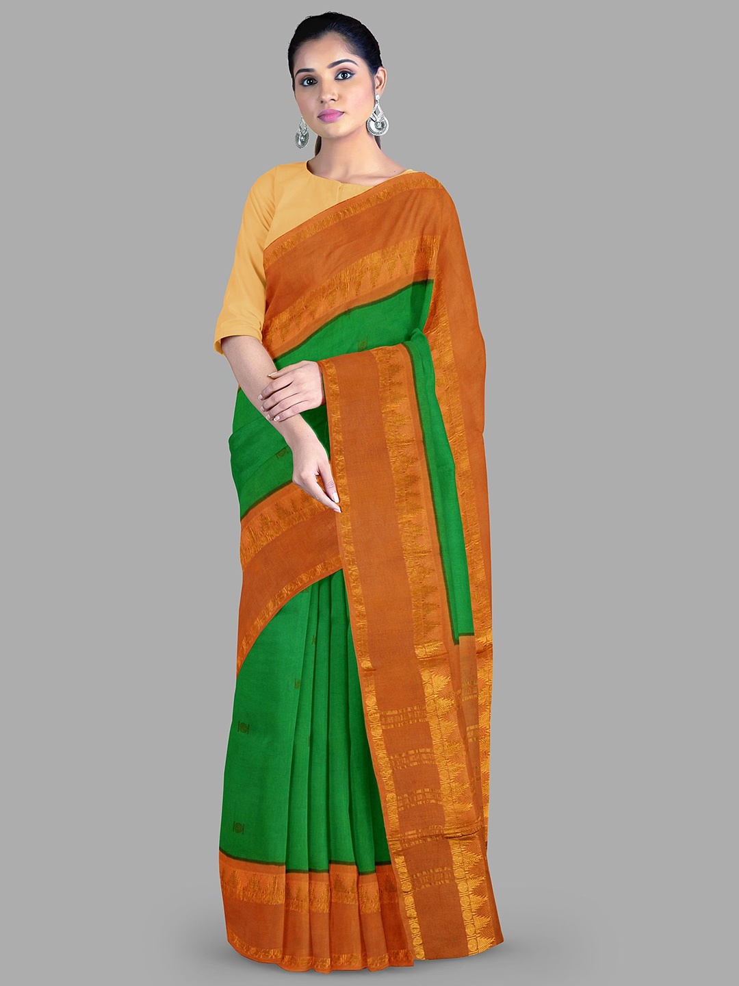 

The Chennai Silks Saree Ethnic Motifs Pure Cotton Sungudi Saree, Green