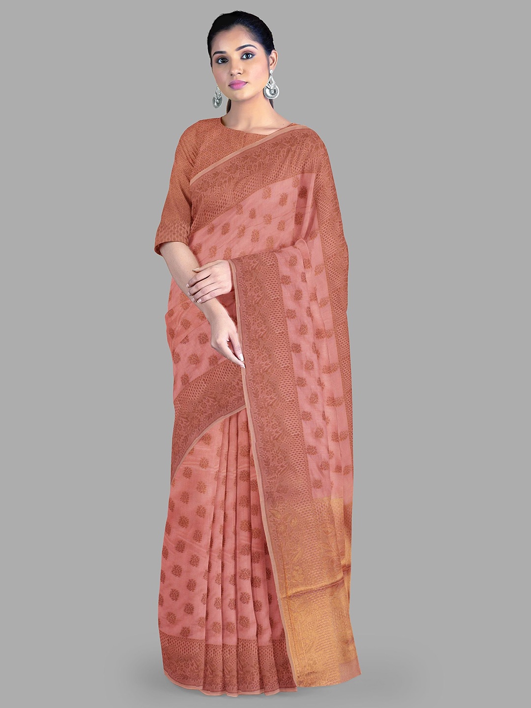 

The Chennai Silks Ethnic Motifs Organza Banarasi Saree, Pink