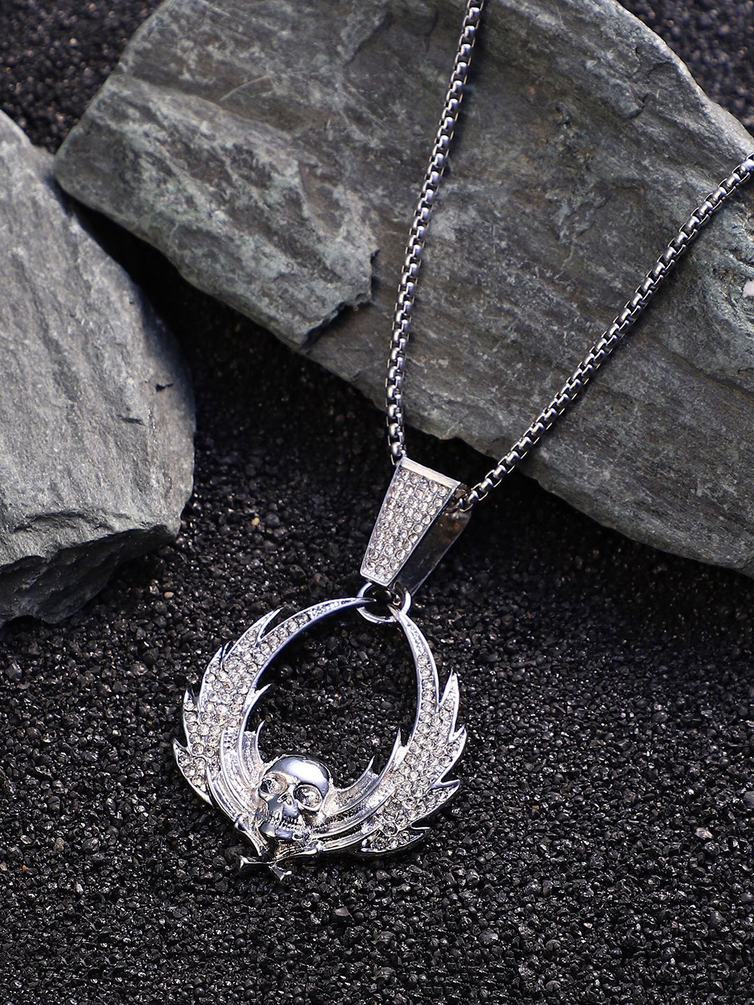 

French Accent Men Silver-Plated Devil's Wing Pendant With Chain