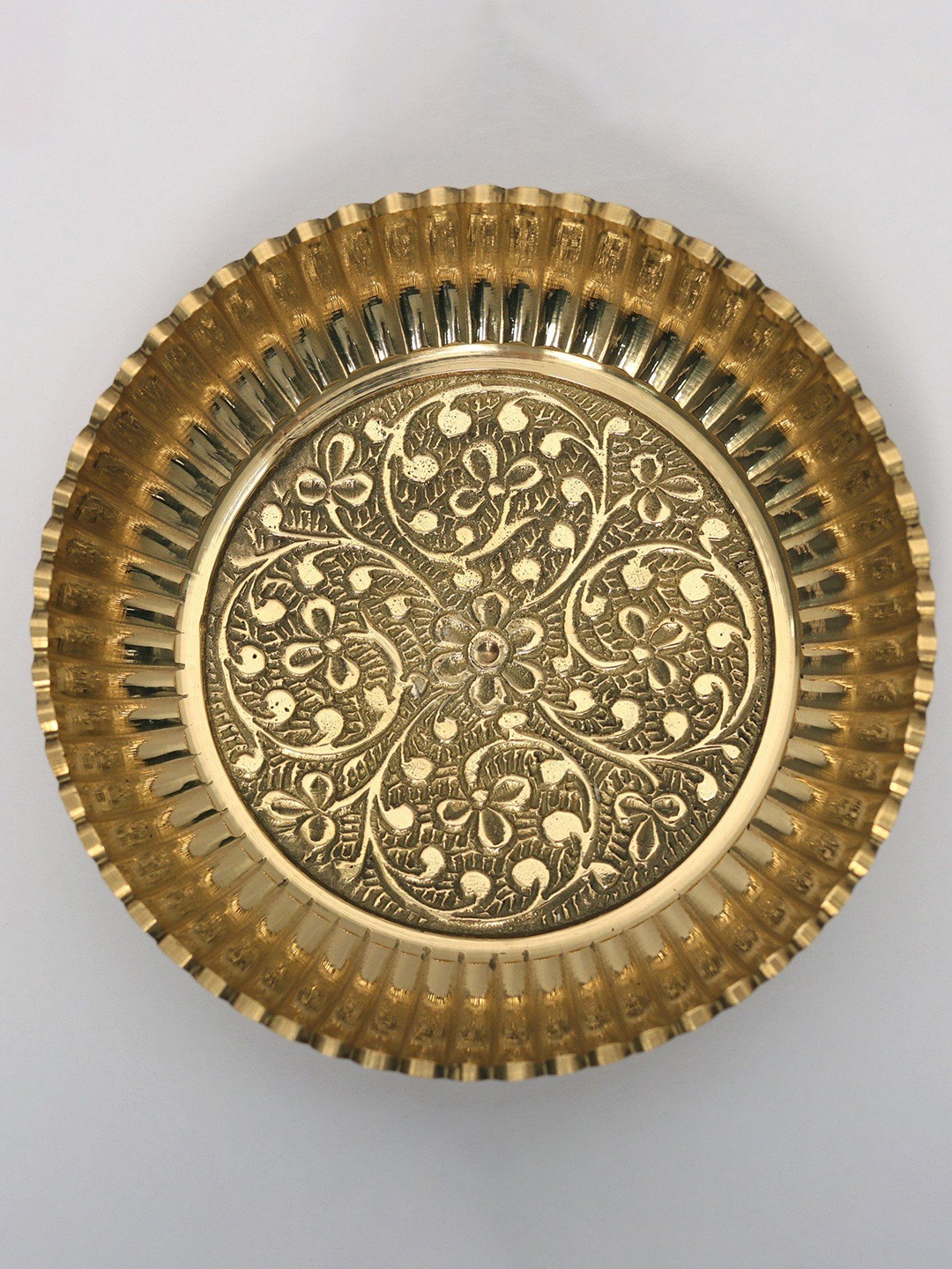 

Exotic India Brass Floral Design Small Plate, Gold