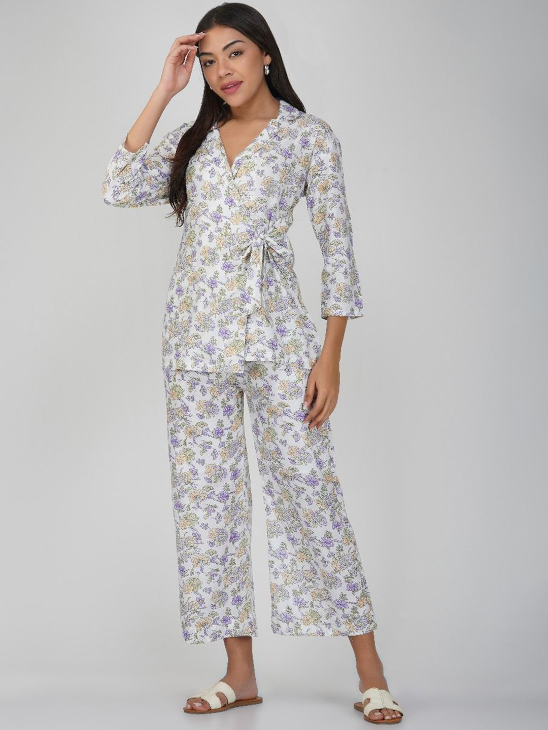 

THE VASILIKI Printed Pure Cotton Top With Trousers, White