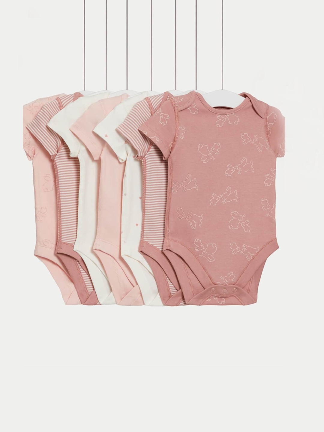 

Marks & Spencer Infants Pack Of 7 Pure Cotton Patterned Bodysuits, Pink