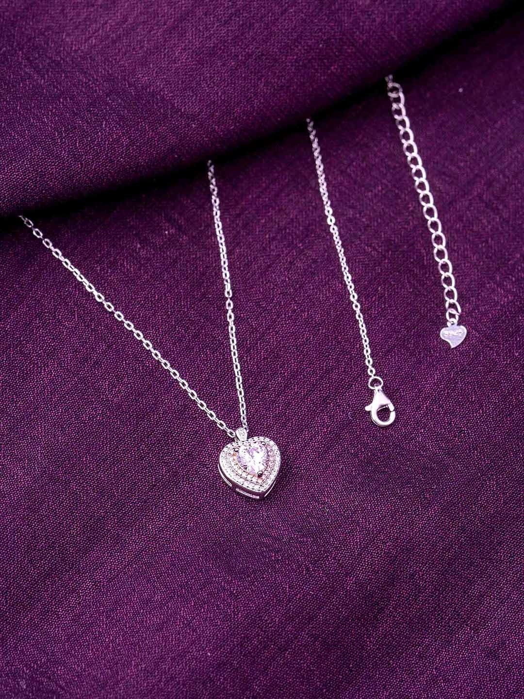 

STERLYN Rhodium-Plated Heart Shaped Pendants with Chains, Silver