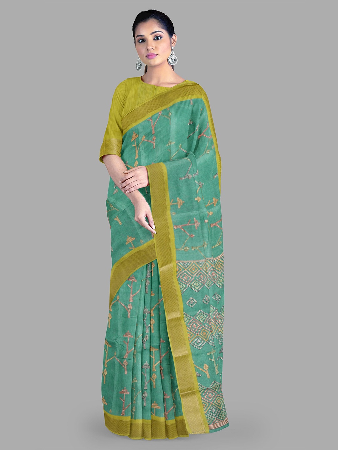 

The Chennai Silks Floral Chanderi Saree, Green