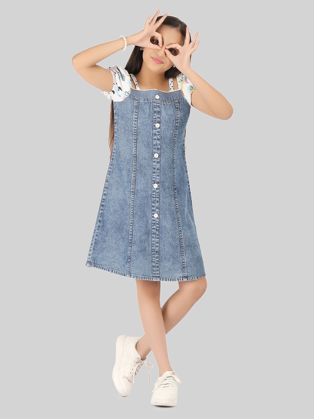 

BEING NAUGHTY Cotton Puff Sleeve A-Line Girls Dress, Blue