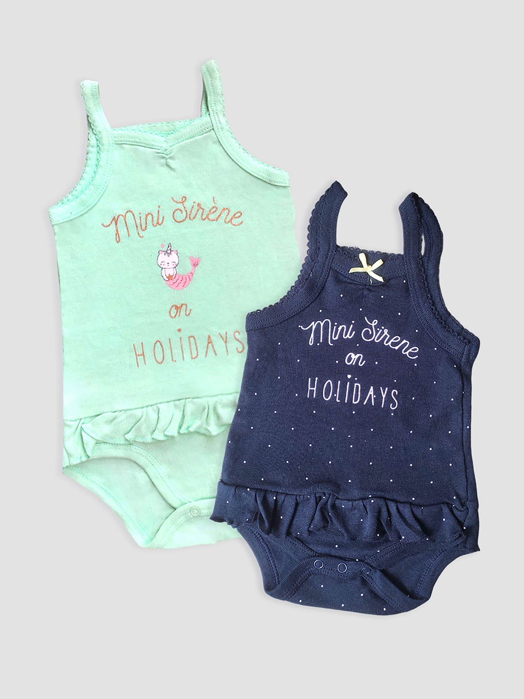 

Kidbea Infants Girls Pack Of 2 Printed Cotton Bodysuit, Blue