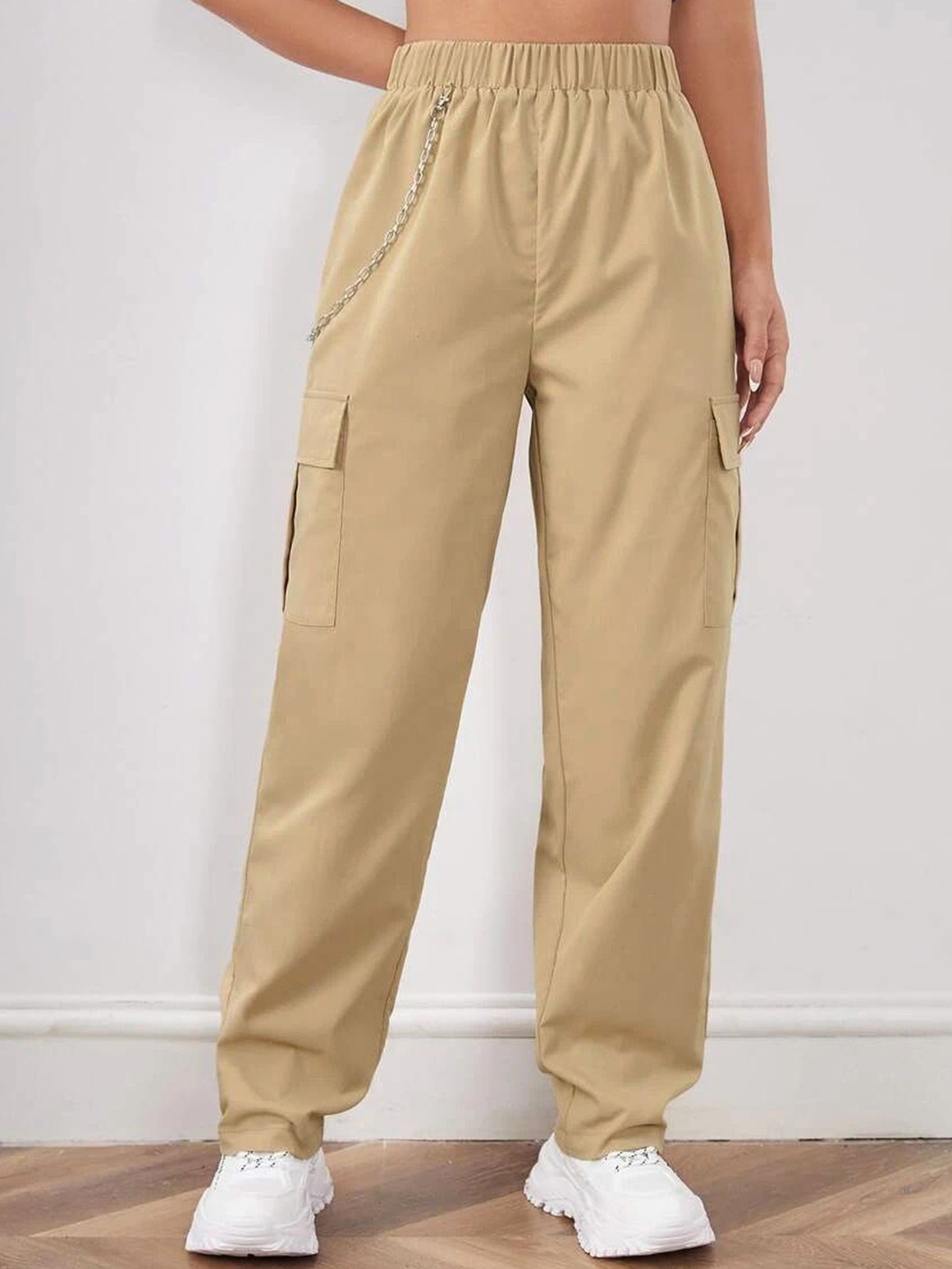 

Stylecast X Slyck Women Comfort High-Rise Wrinkle Free Cargo, Beige