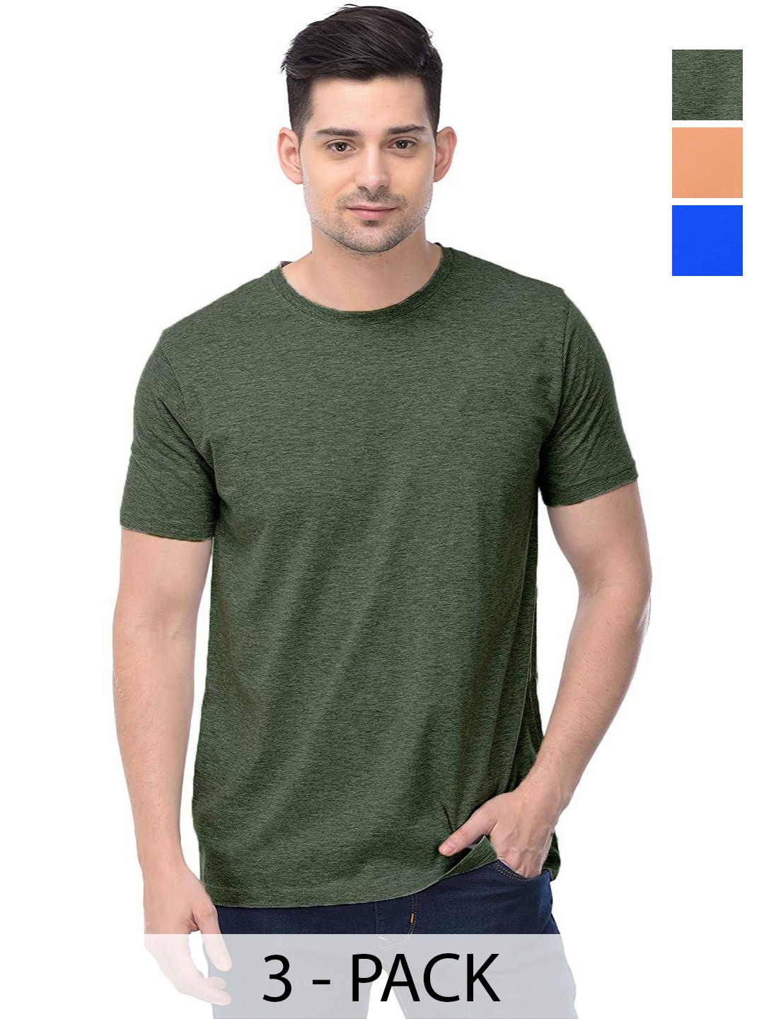 

COLOR CAPITAL Unisex Pack Of 3 Cotton T-Shirts, Green