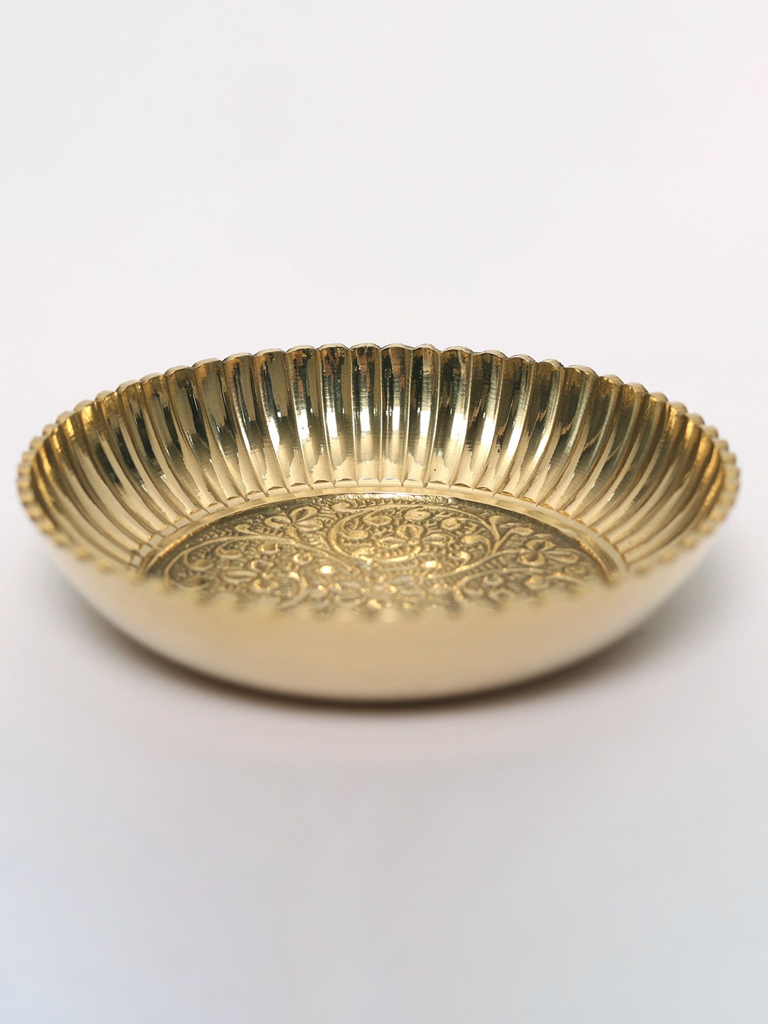 

Exotic India Brass Floral Design Small Plate, Yellow