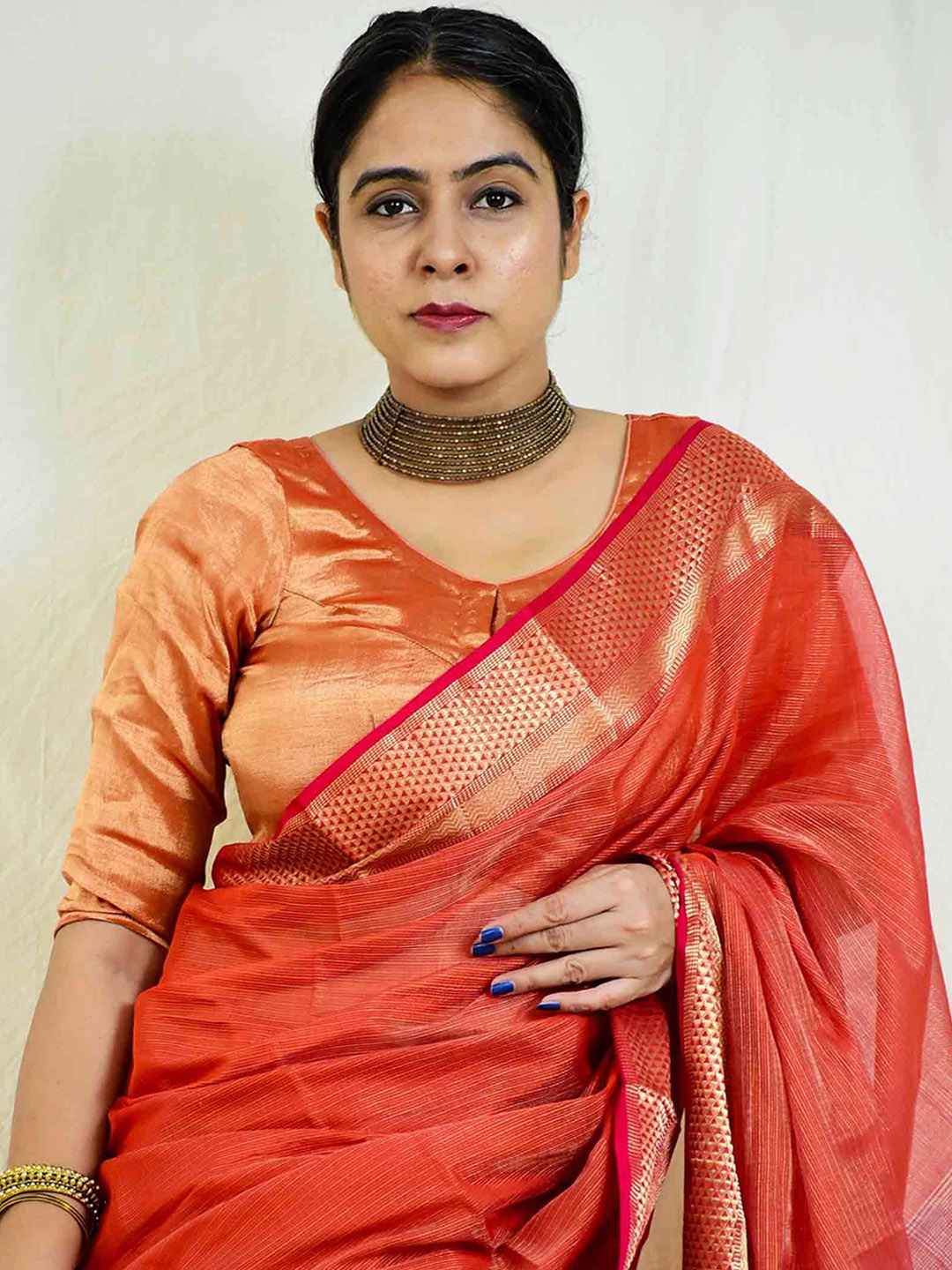 

Sundarii Round-Neck Saree Blouse, Orange