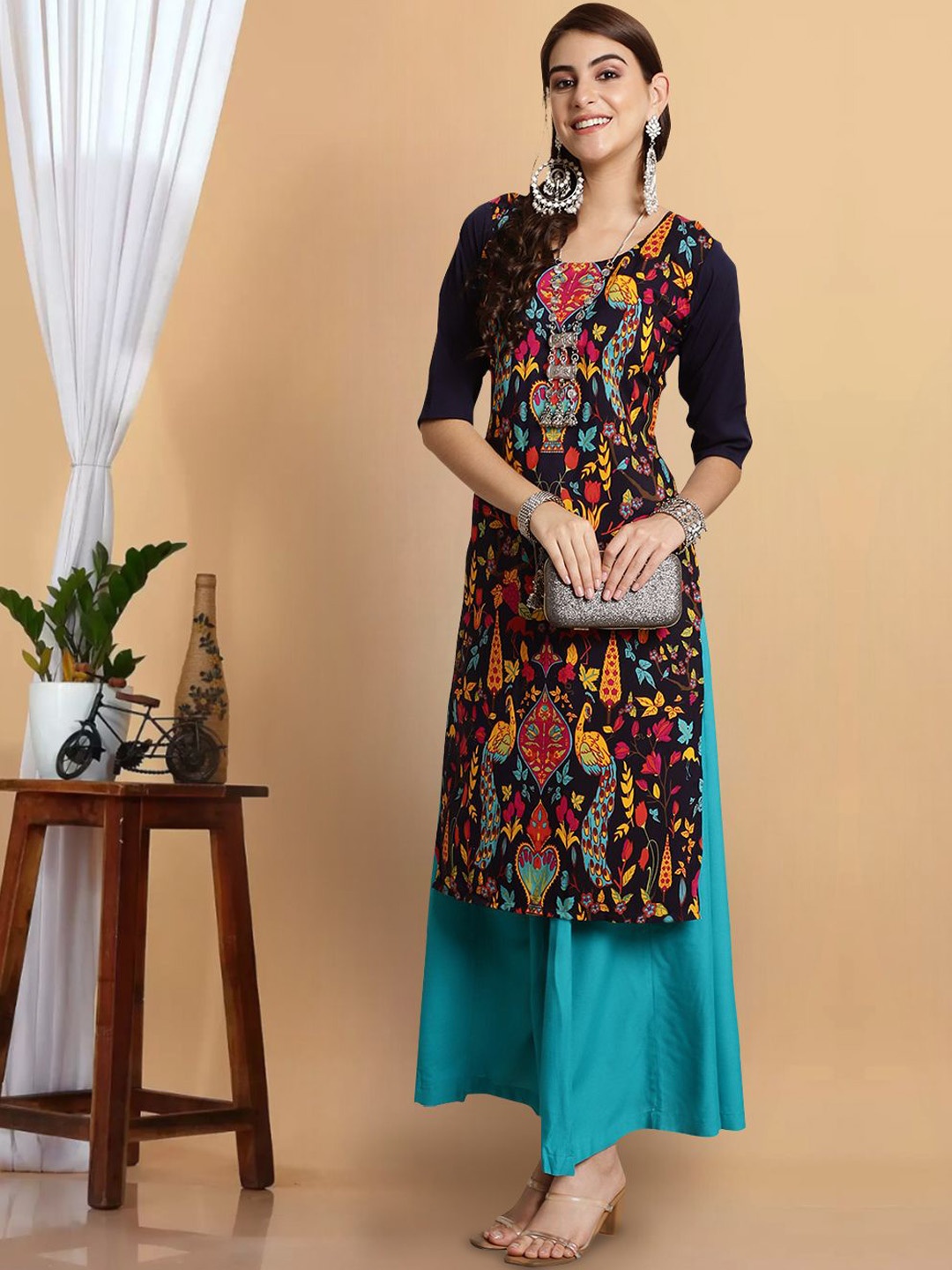 

7Threads Women Printed Floral Crepe Kurta, Multi