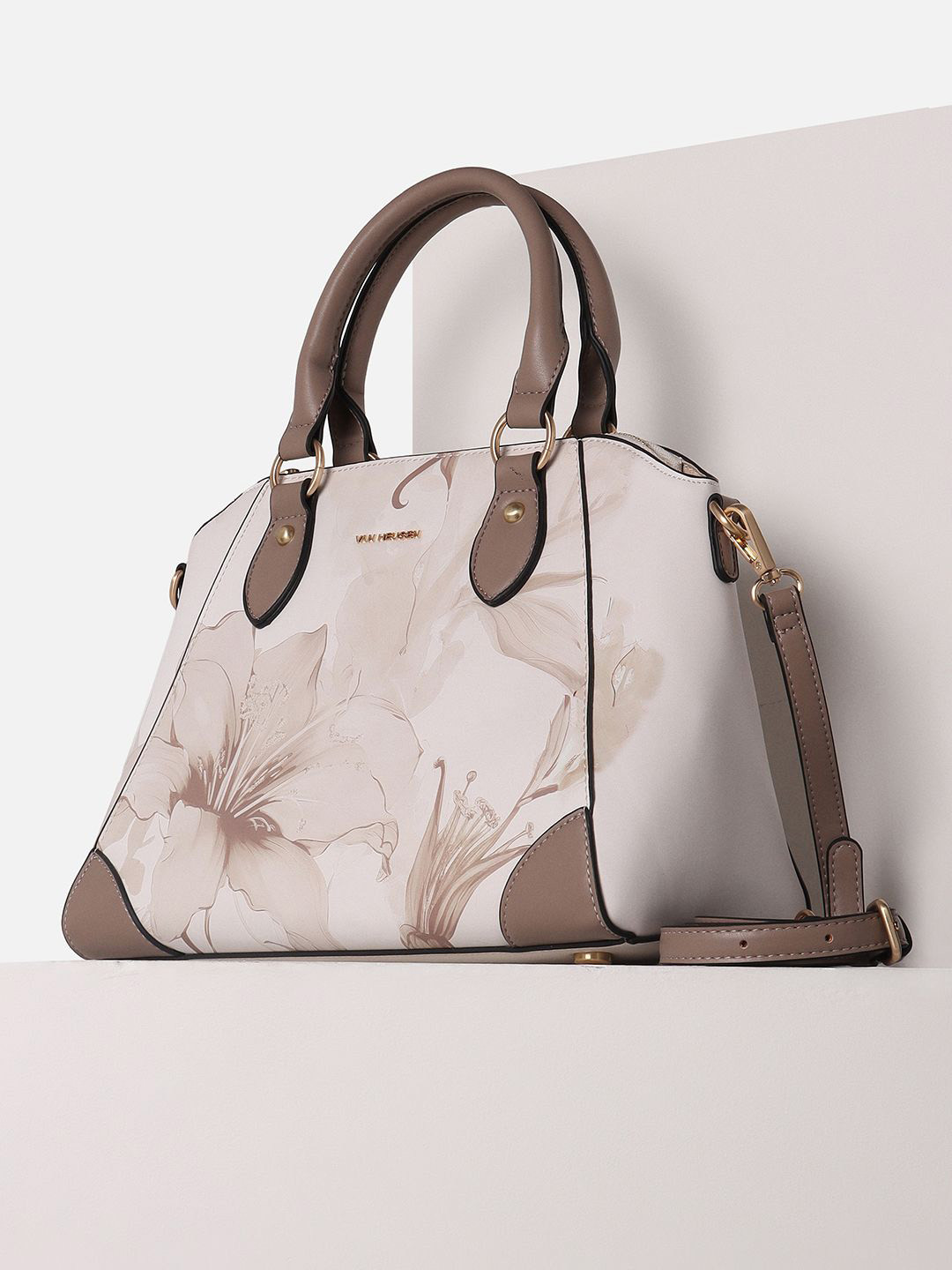 

Van Heusen Woman Floral Printed PU Structured Handheld Bag, Beige
