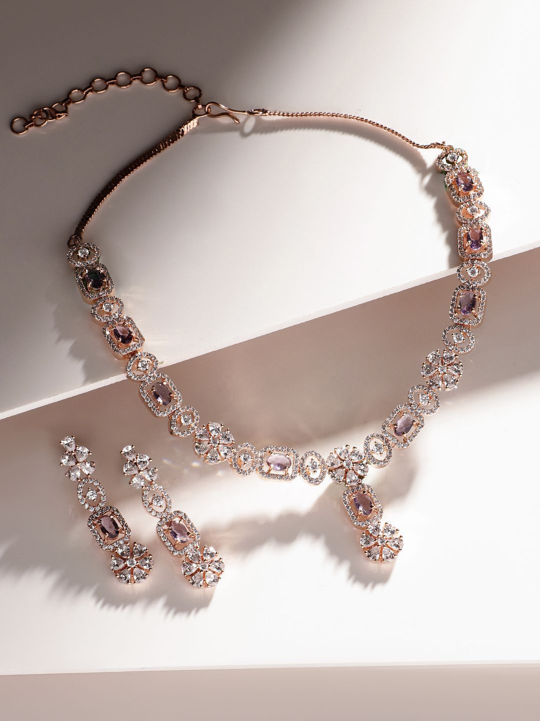 

Priyaasi Rose Gold-Plated American Diamond Studded Jewellery Set