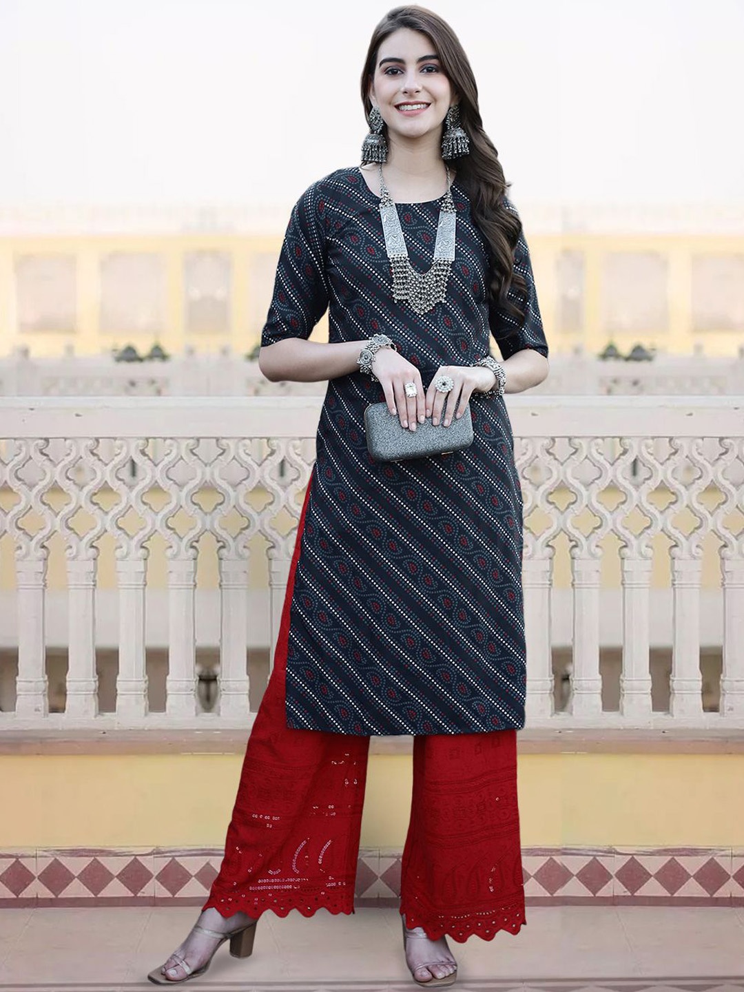 

7Threads Women Printed Patchwork Floral Crepe Kurta, Multi