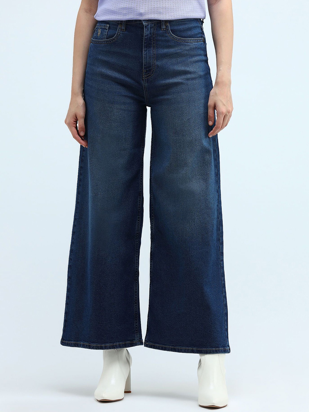 

U.S. Polo Assn. Women Women Wide Leg High-Rise Light Fade Stretchable Jeans, Blue