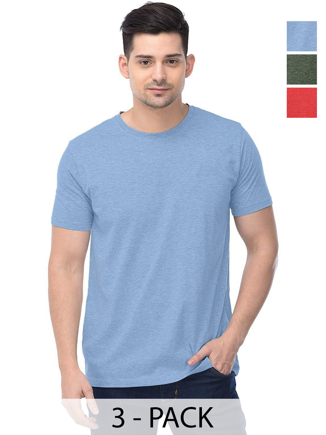 

COLOR CAPITAL Unisex Pack Of 3 Solid Round Neck Cotton T-shirts, Na