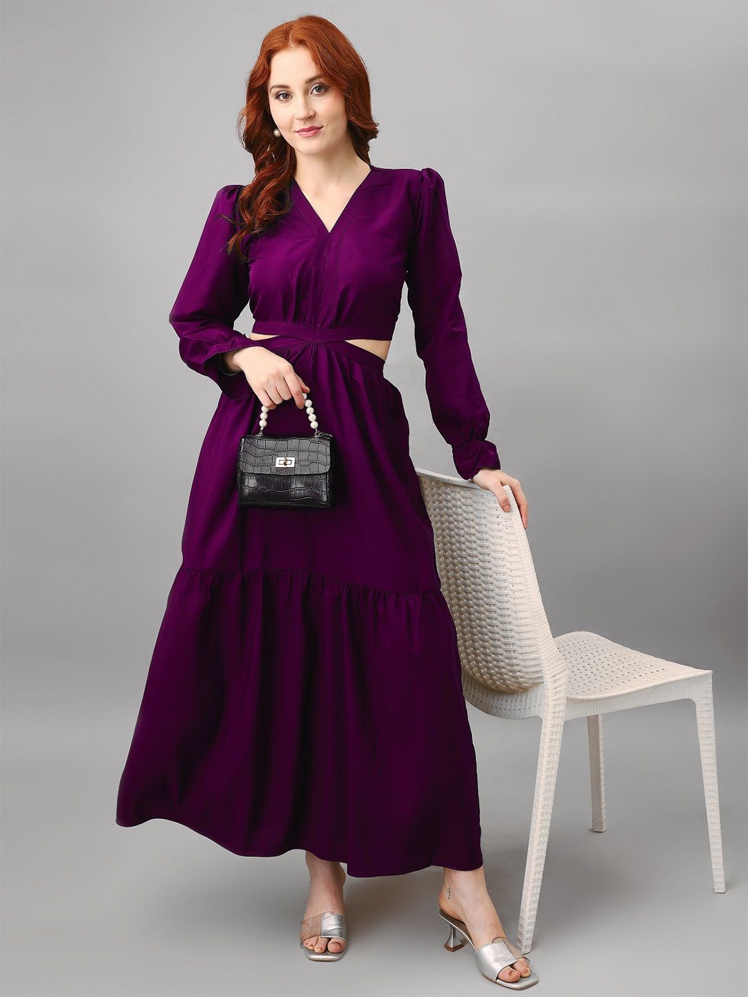 

Femvy Puff Sleeve Fit & Flare Maxi Dress, Magenta