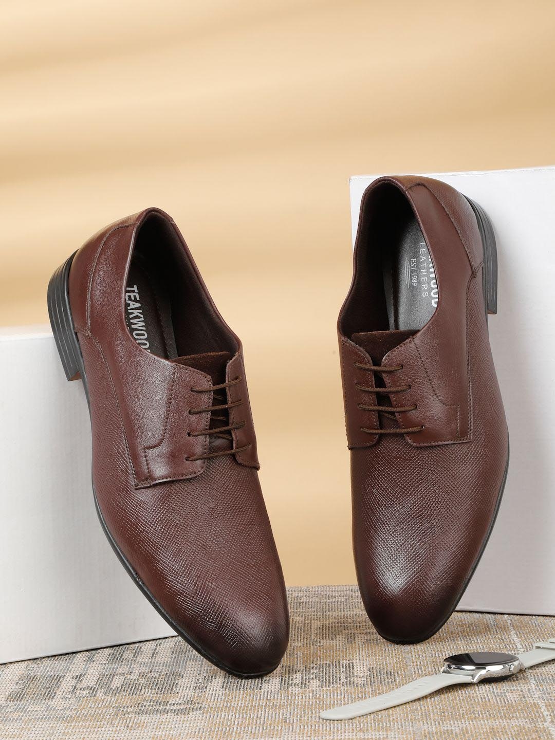 

Teakwood Leathers Men Textured Formal Derbys, Brown