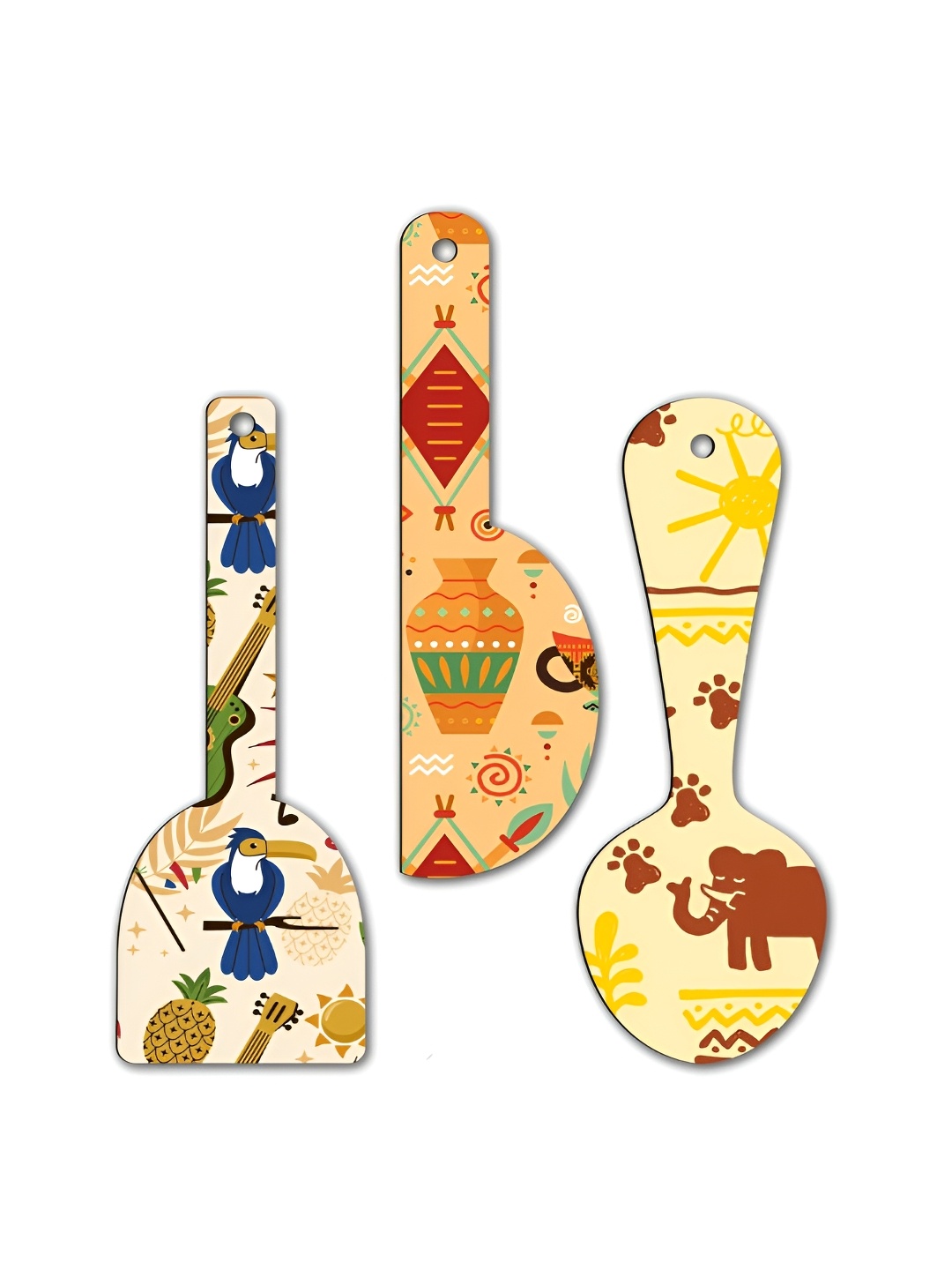 

CLAWCRAFTS Beige & Yellow 3 Pieces Wooden Abstract Wall Decor