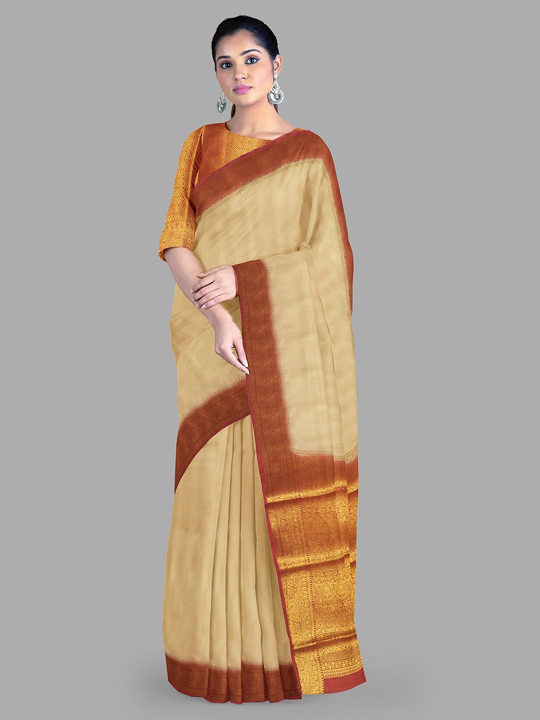 

The Chennai Silks Zari Art Silk Mysore Silk Saree, Cream