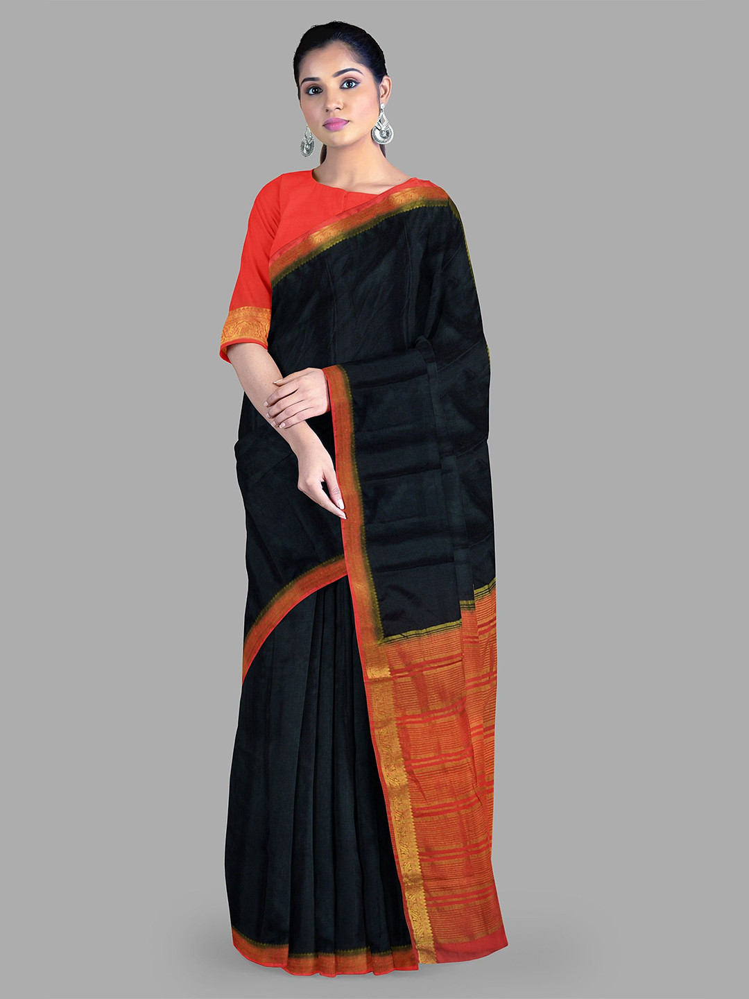 

The Chennai Silks Solid Zari Mysore Silk Saree, Black