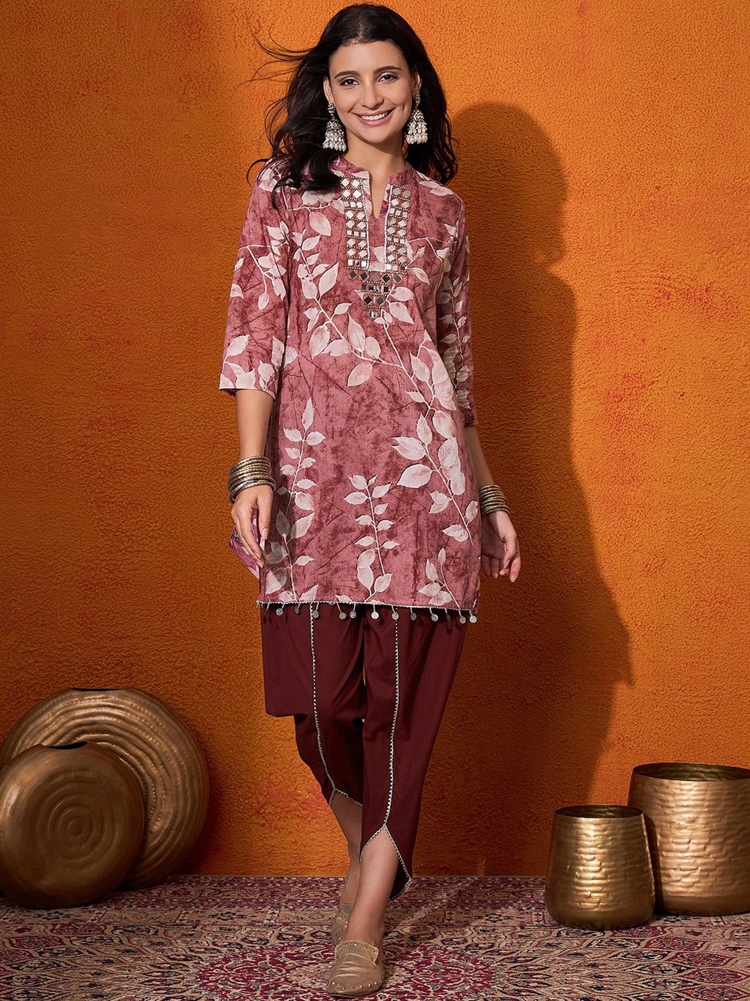 

Sangria Printed Tunic With Trouser Co-Ords, Maroon