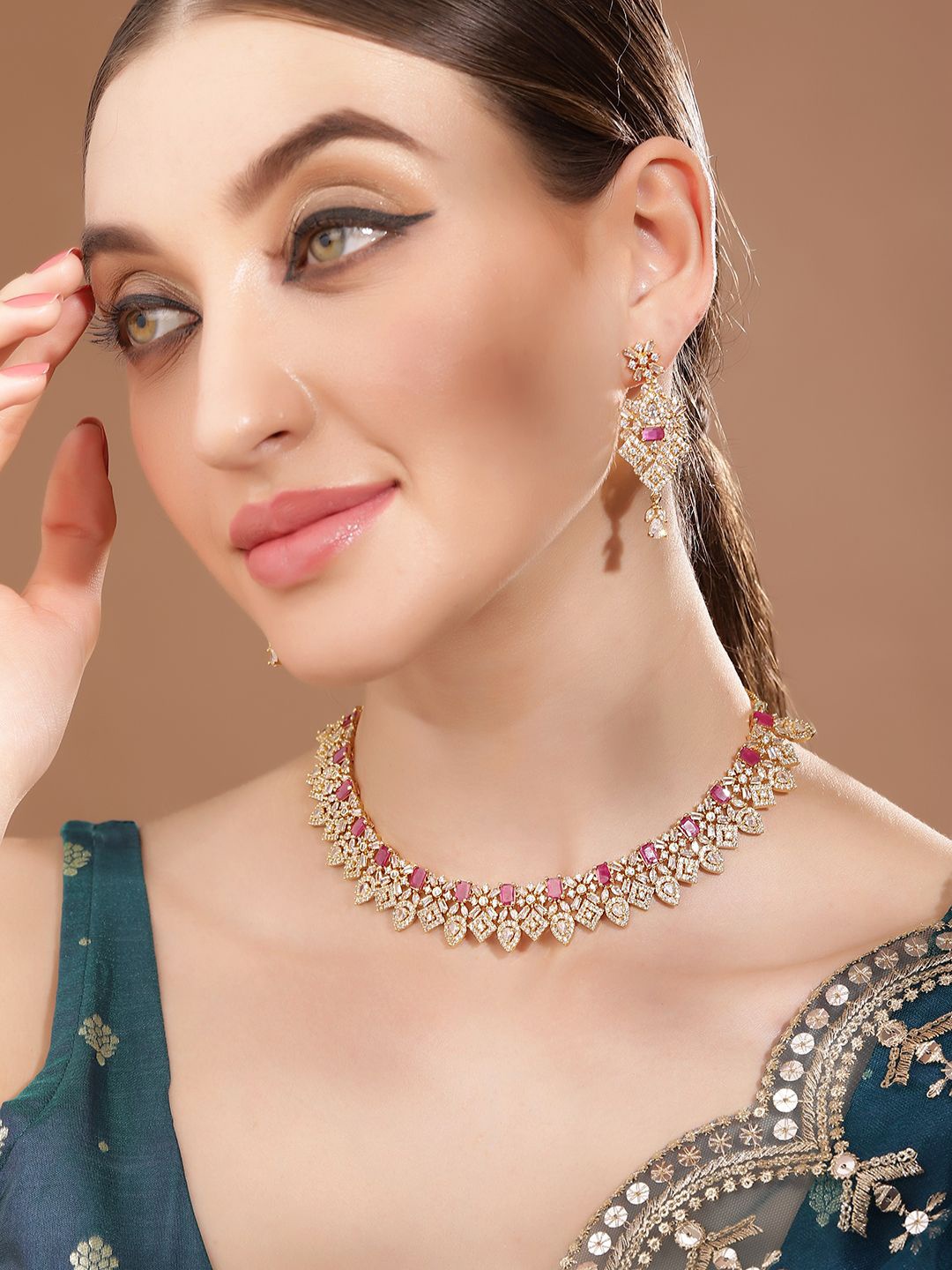 

Priyaasi Gold-Plated AD Studded Jewellery Set