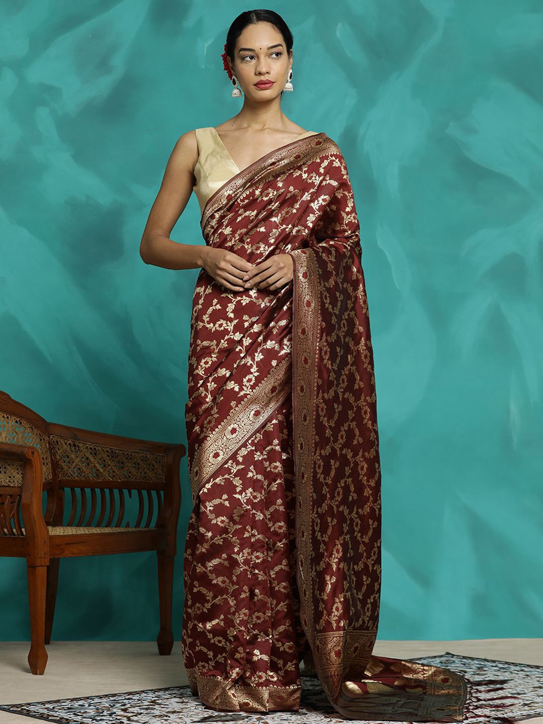 

Jaipur Kurti Zari Woven Design Banarasi Saree, Maroon