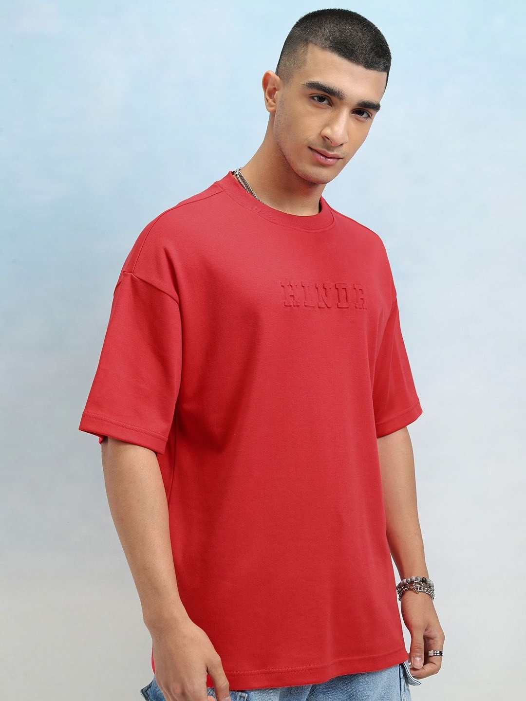 

HIGHLANDER Men Solid Round Neck Cotton Oversized Sports T-Shirt, Red