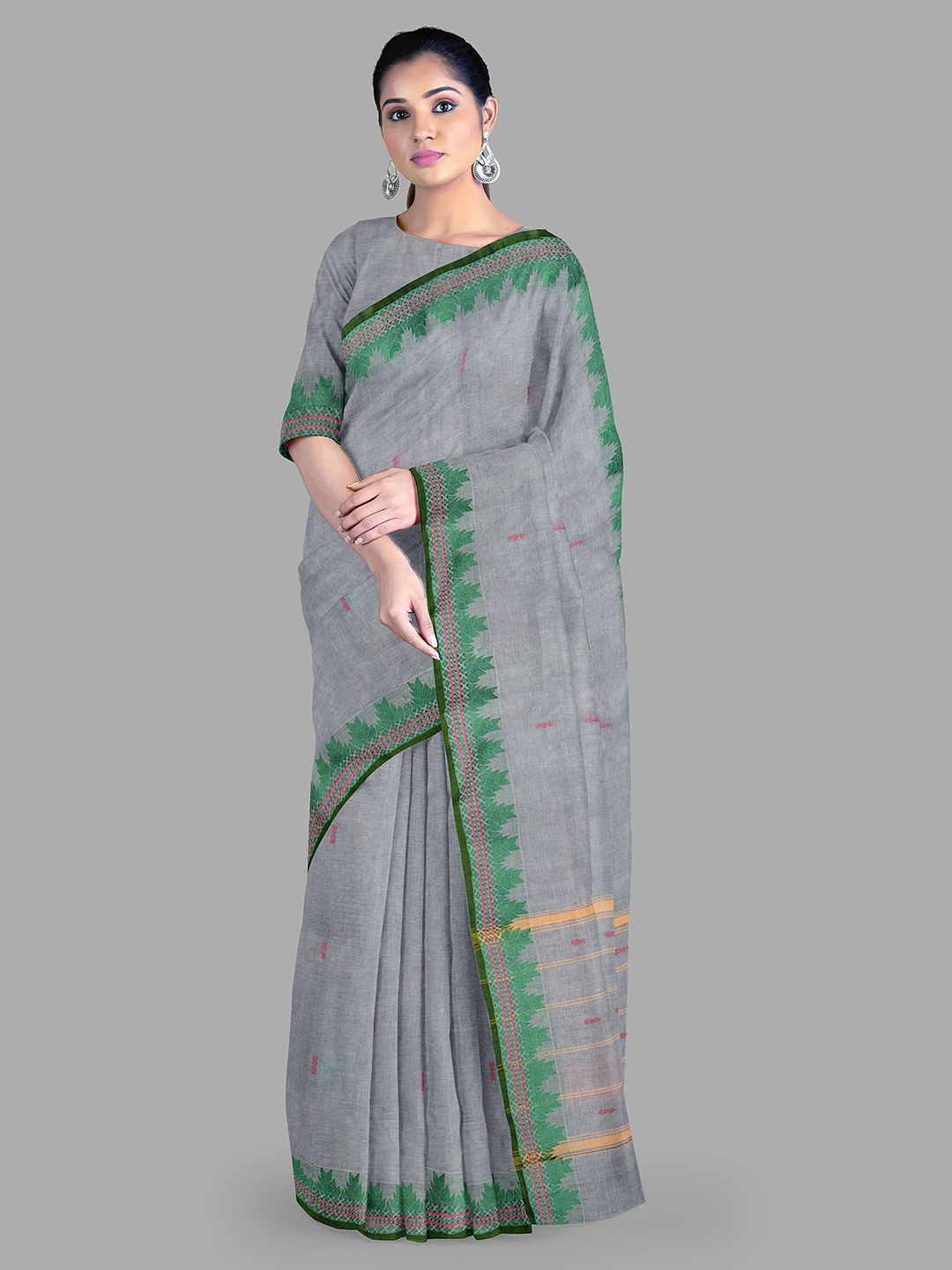 

The Chennai Silks Checked Pure Cotton Chettinad Saree, Grey
