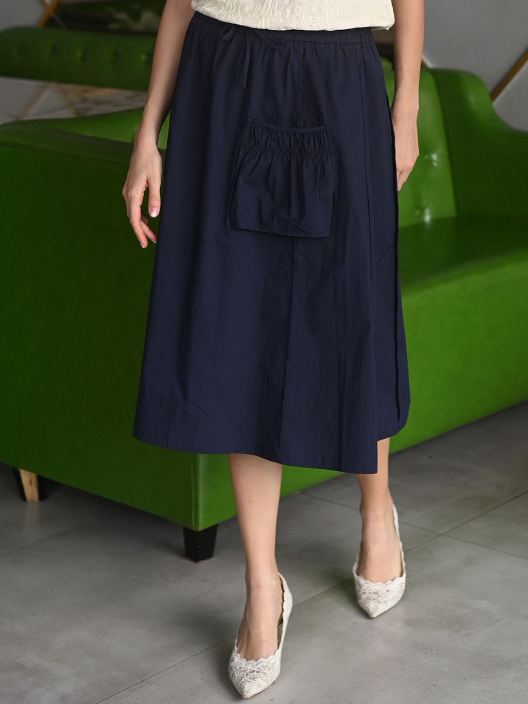 

ODETTE A-Line Midi Poplin Skirts, Navy blue