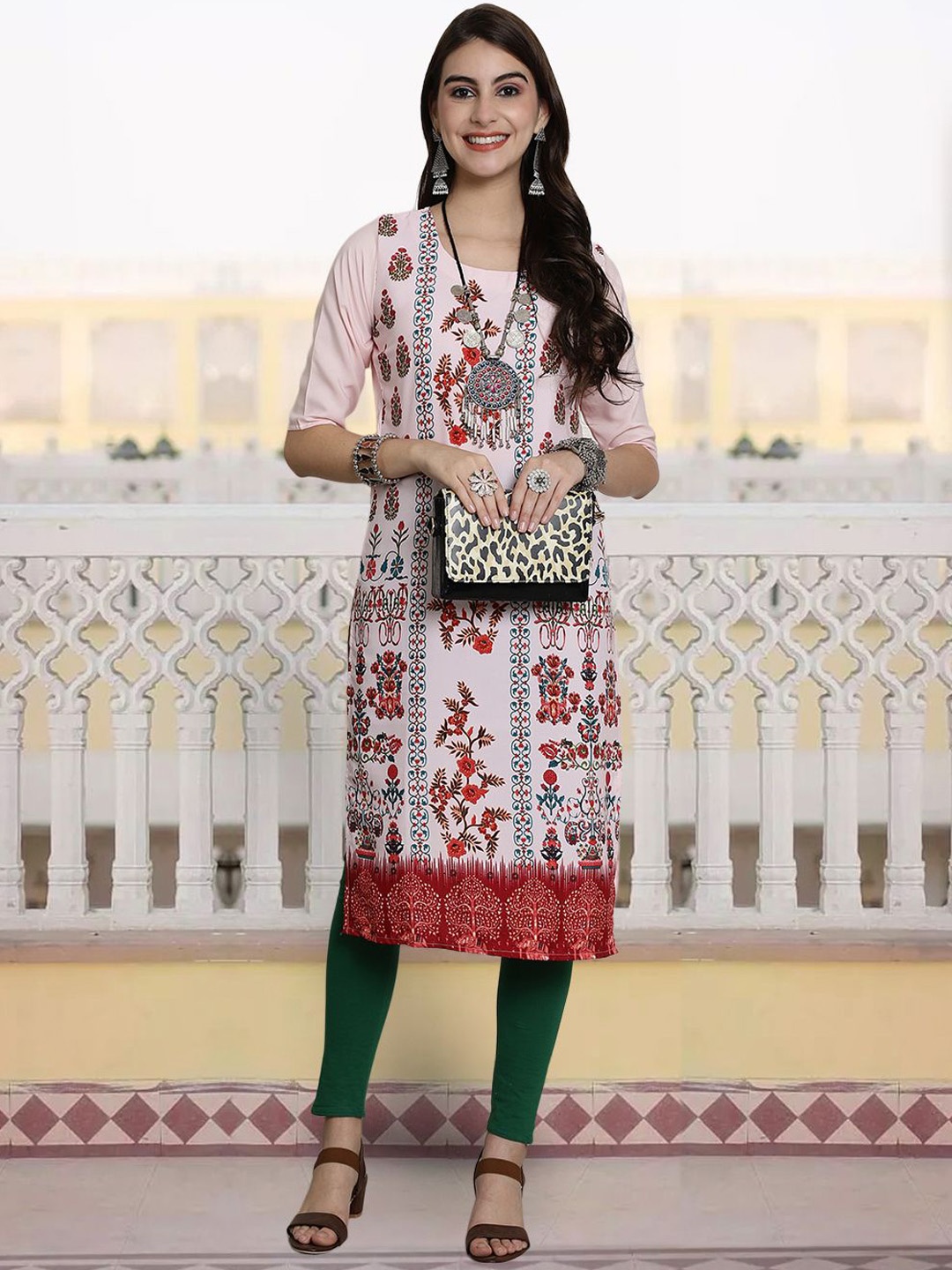 

7Threads Women Printed Patchwork Floral Crepe Kurta, Multi