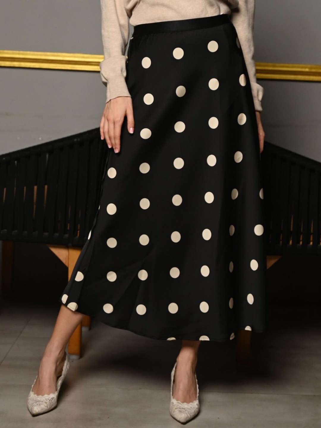 

ODETTE Printed A-Line Maxi Skirts, Black