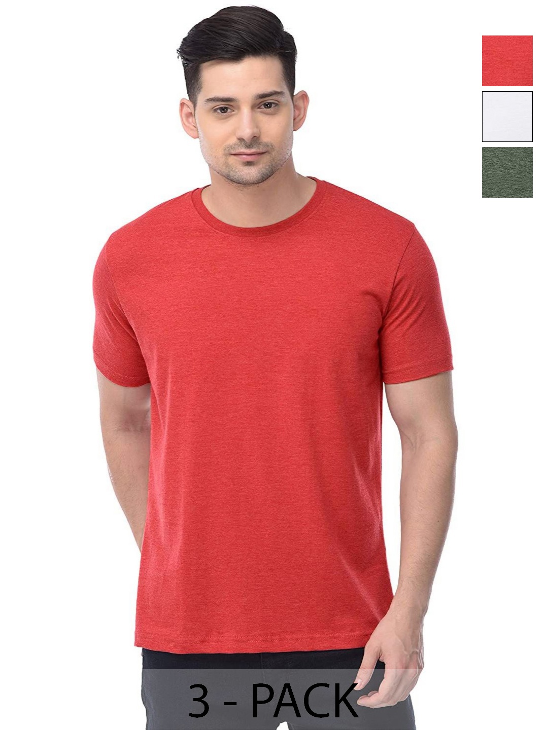 

COLOR CAPITAL Unisex Pack Of 3 Solid Round Neck Cotton T-shirts, Red