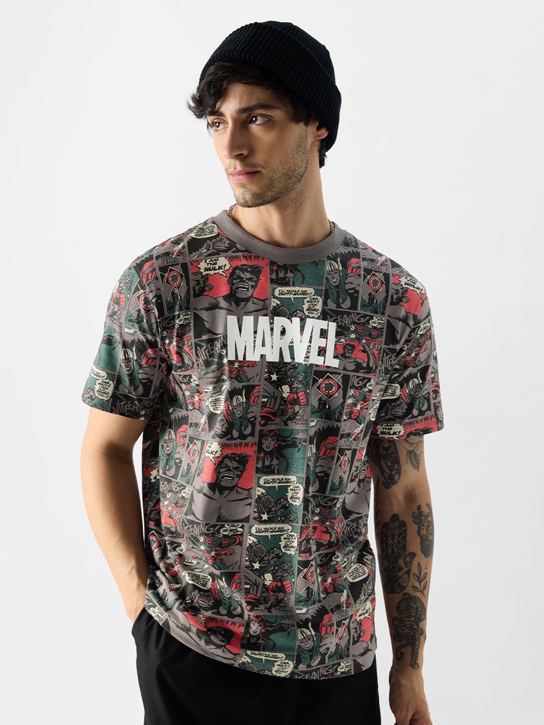 

The Souled Store Men Graphic Printed Round Neck Cotton T-shirt, Grey