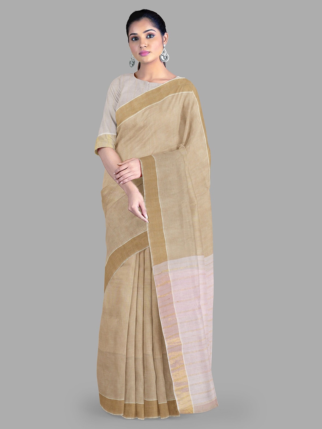 

The Chennai Silks Women Pure Cotton Narayan Peth Saree, Brown