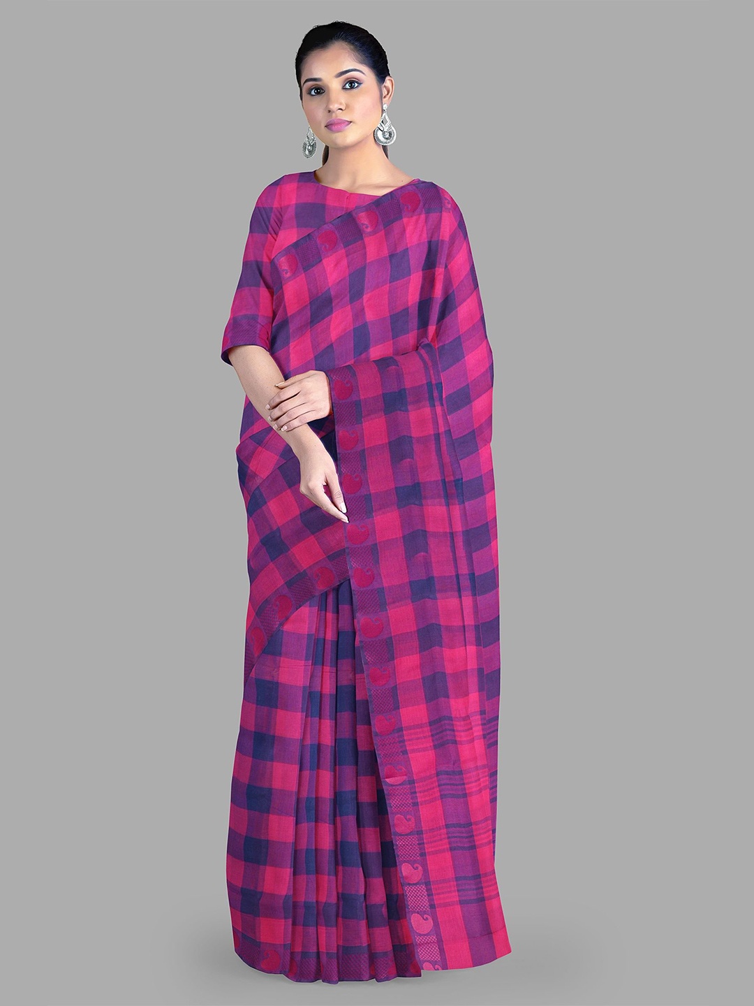 

The Chennai Silks Woven Design Pure Cotton Chettinad Saree with blouse piece, Pink