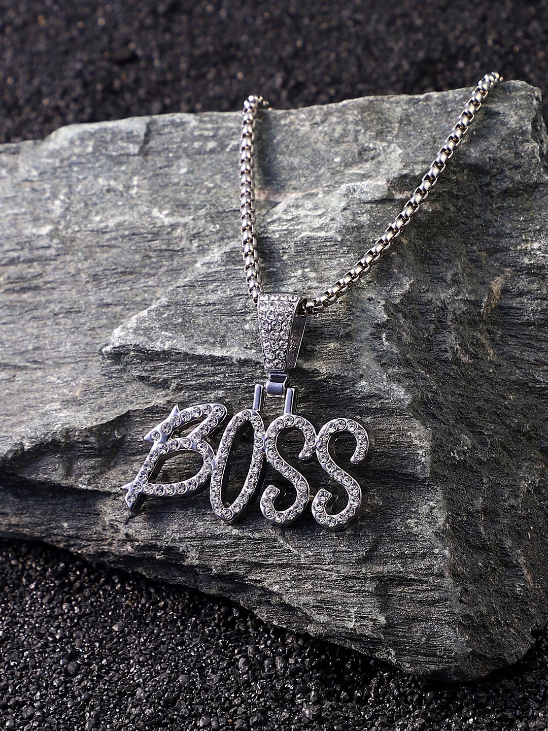 

French Accent Men Silver-Plated Crystal Pendant Chain