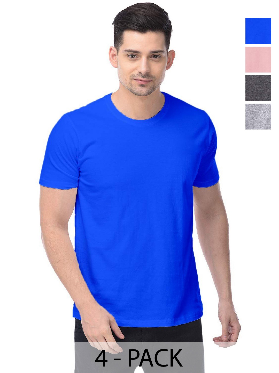 

COLOR CAPITAL Unisex Pack Of 4 Solid Round Neck Cotton T-shirts, Pink