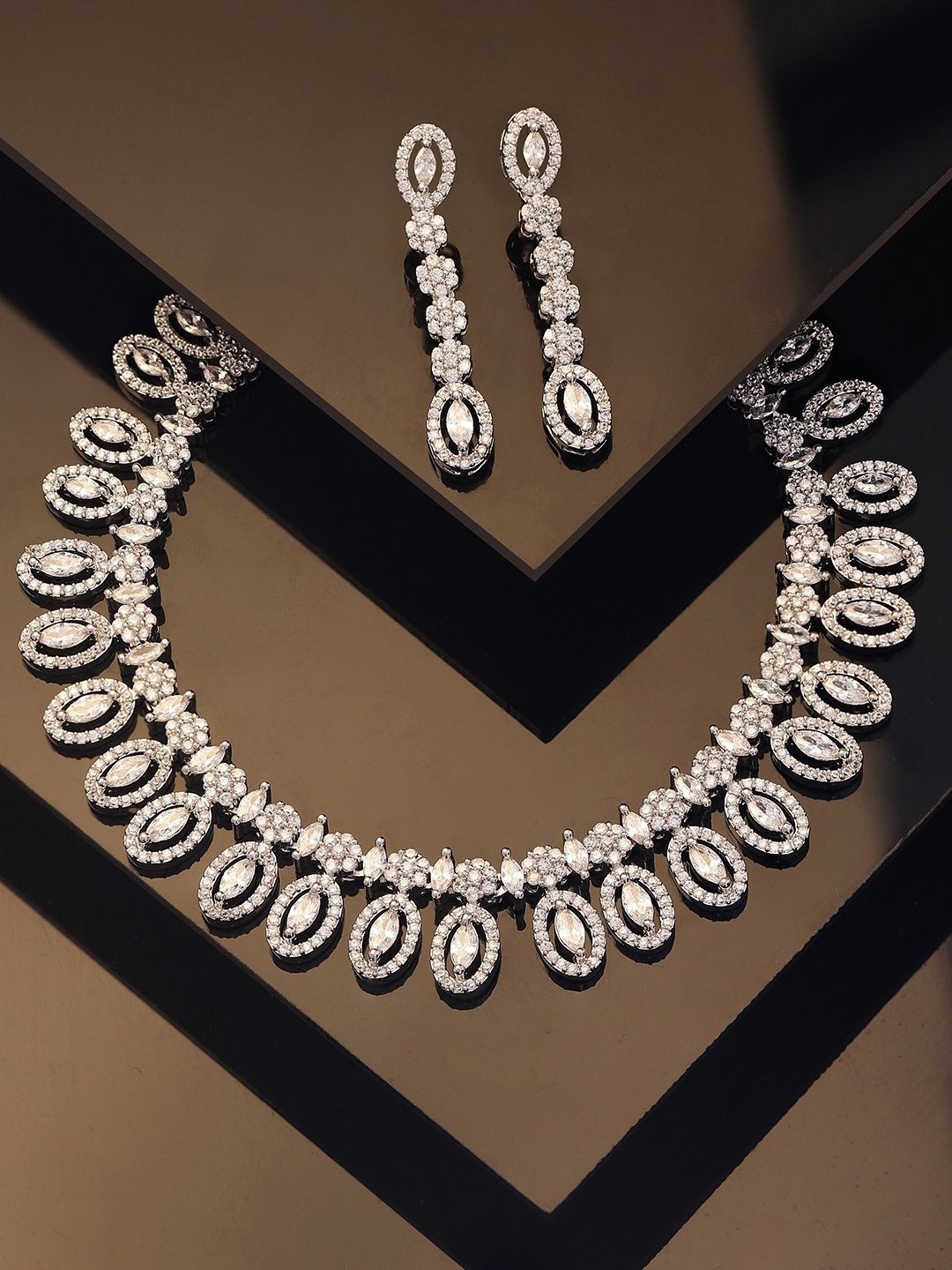 

Priyaasi Silver-Plated American Diamond Studded Jewellery Set