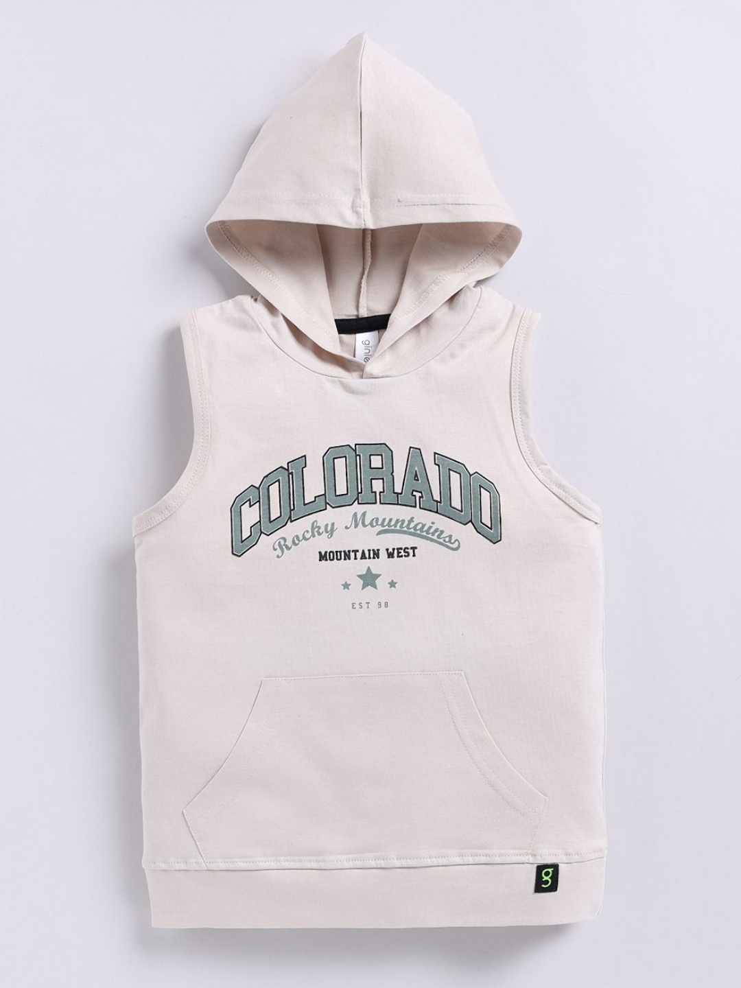 

Ginie Boys Typography Printed Hood Cotton T-Shirt, Beige