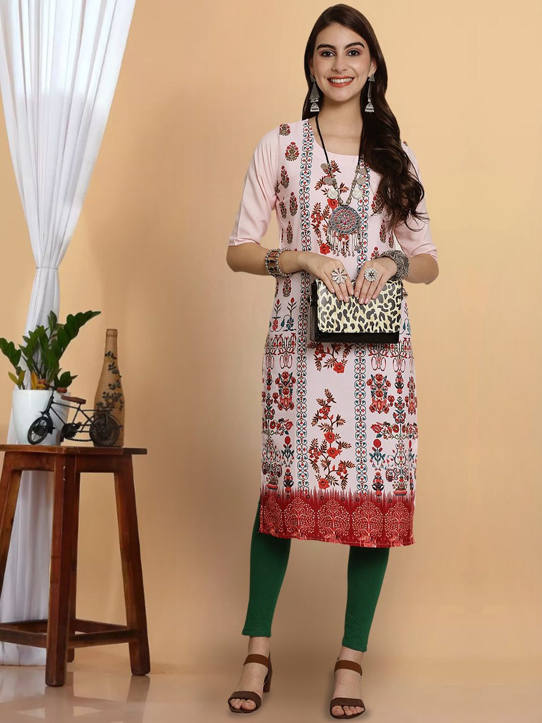 

7Threads Women Printed Floral Crepe Kurta, Multi