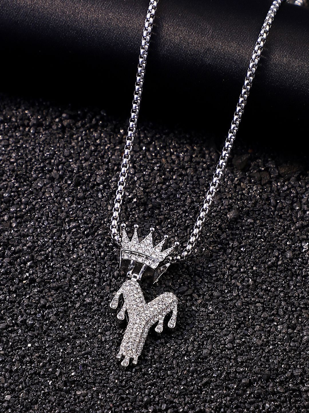 

French Accent Men Silver-Plated Contemporary Pendant With Chain