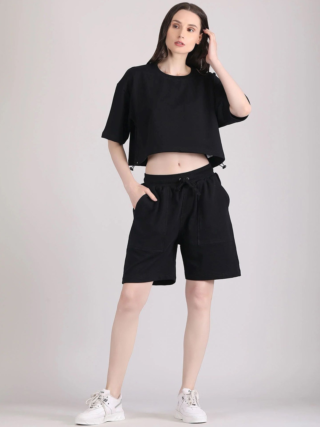 

Raxedo Pure Cotton Top & Shorts Co-Ords, Black