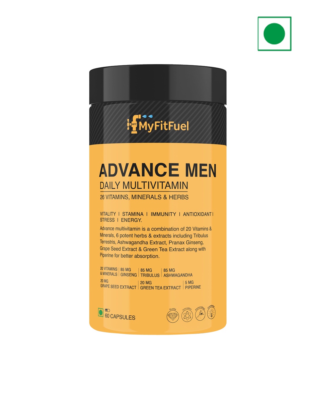 

MyFitFuel Men Advance Daily Multivitamins - 60 Capsules, Yellow