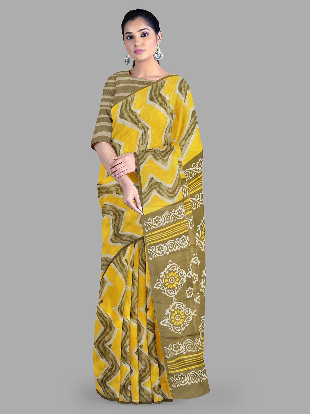 

The Chennai Silks Ready to Wear Geometric Printed Saree, Yellow