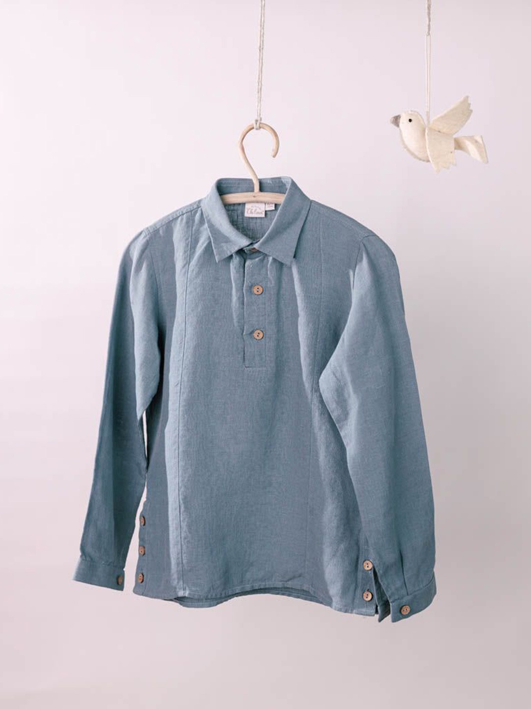 

CHI LINEN CLOTHING Boys Comfort Spread Collar Solid Linen Casual Shirt, Grey