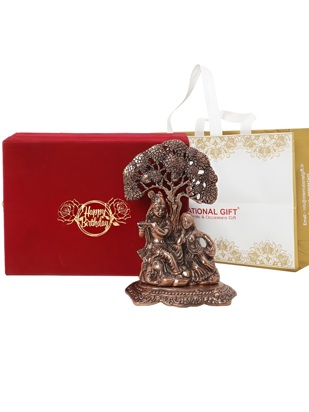 

INTERNATIONAL GIFT Copper Toned Shree Radha Krishna Metal Idol Showpiece With Velvet Box