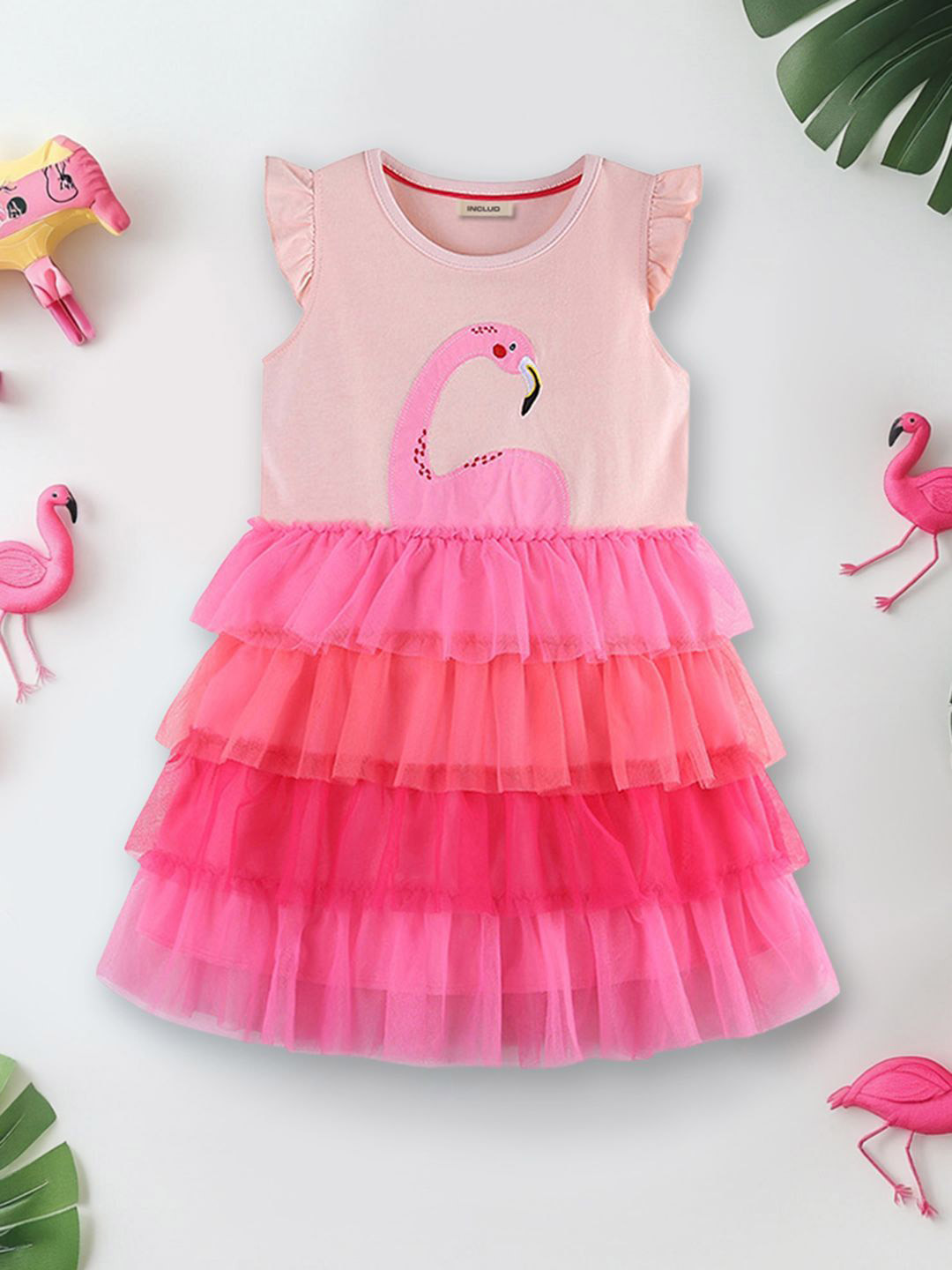 

INCLUD Print Fit & Flare Dress, Pink