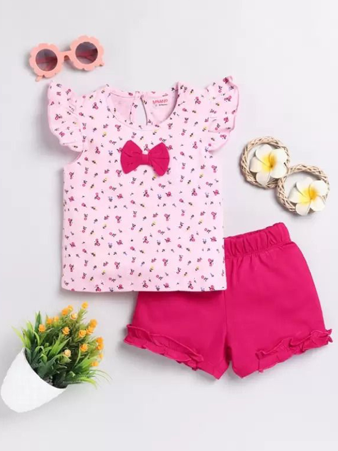

MIMINO Girls Printed T-shirt with Shorts, Pink